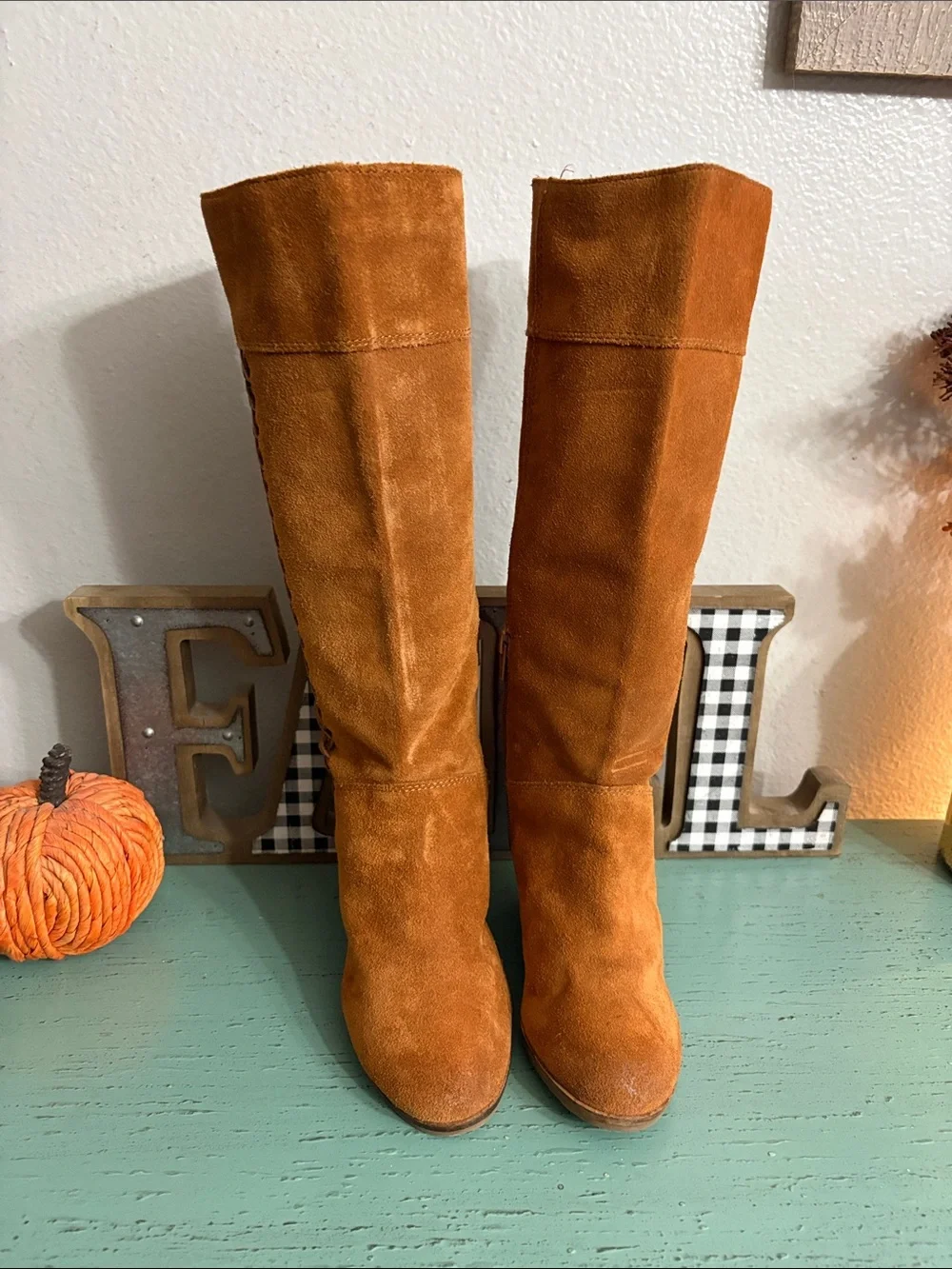 Lucky Brand Tall Suede Over-the-Knee Boots in Rust Orange